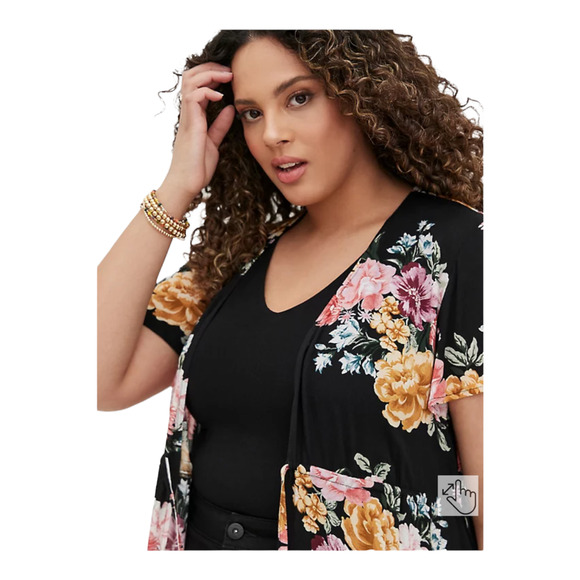 Torrid NWT Tie Waist Kimono Crepe Floral Black Open Front Sash Size 00X - Picture 4 of 10